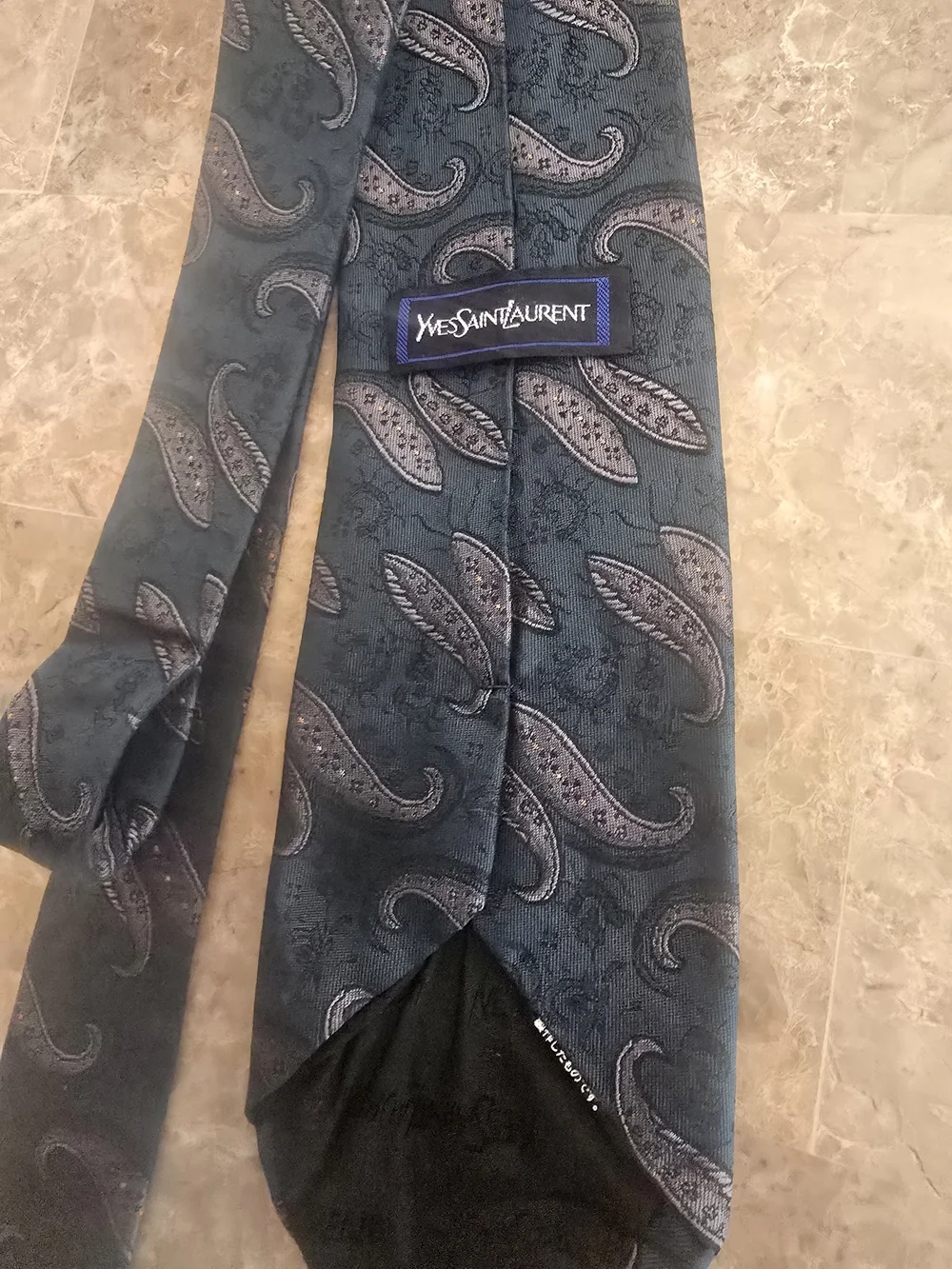 Vintage Yves Saint Laurent Navy Paisley Silk Tie